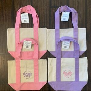 NEW Bundle of 4 Trader Joe’s Canvas Mini Totes Pink/Lavender